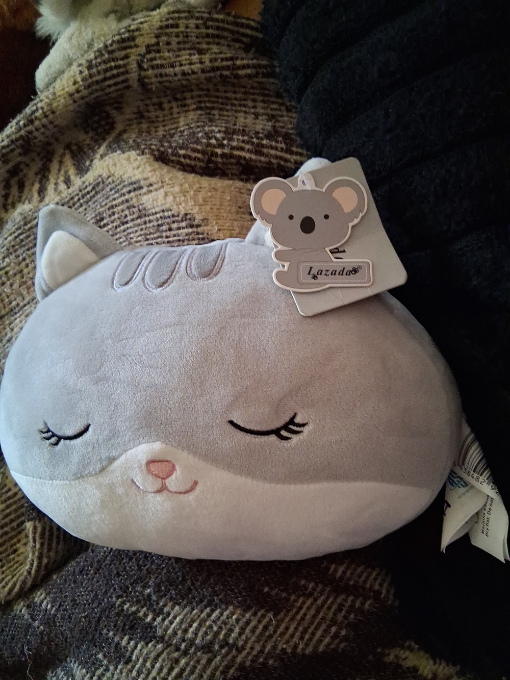 Gray Plush Cat Pillow - Soft Decorative Pet Cushion